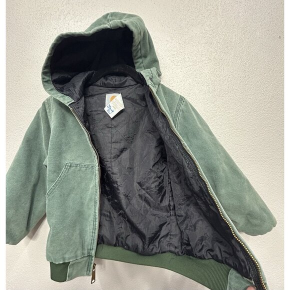Vintage Carhartt Coat Jacket Youth Small Green J0694 Duck Lined Chore Barn Work - Picture 5 of 7